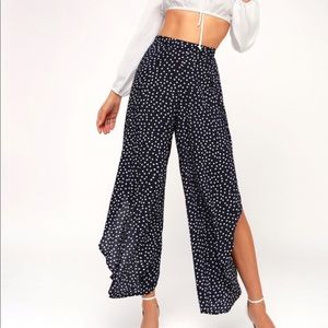 Gorgeous Navy Blue Polka Dot Flyaway Pants